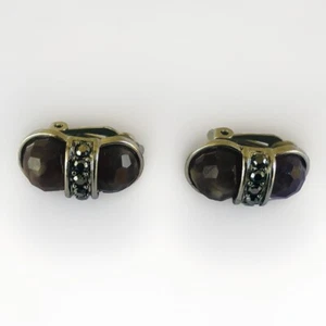 Small vintage black/glass faceted stone clip on earrings - Picture 1 of 6