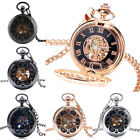 Hot Hollow Out Case Roman Number Mechanical Hand Wind Pocket Watch Pendant Chain