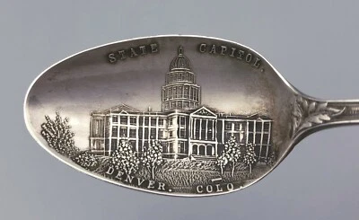 古董纯银纪念品勺子新艺术风格百合州议会大厦丹佛 CO — 第 1/4 张图片