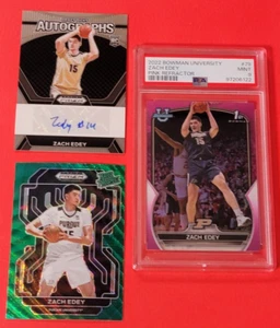ZACH EDEY AUTOGRAPH ROOKIE CARD + PINK CHROME RC PSA MINT 9 +GREEN WAVE PRIZM RC - Picture 1 of 8