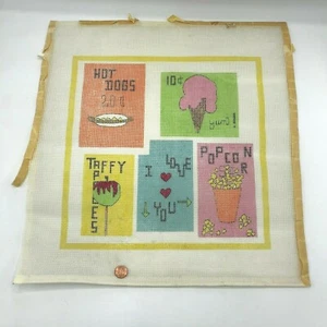 Hand Painted Needlepoint Pattern Hot Dog Taffy Popcorn I Love You Ice Cream - Picture 1 of 7