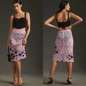 Anthropologie Appliqué Lace Skirt in Lilac Size Medium - Picture 1 of 15