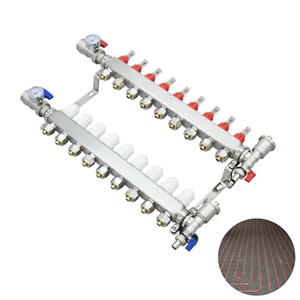 9-Branch PEX Radiant Floor Heating Manifold Set Water Distributor Valves - Picture 1 of 17