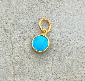 Natural Turquoise Gemstone 18K Solid Gold Charm Handmade Necklace Pendant - Picture 1 of 5