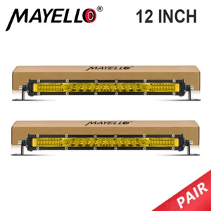 Pair 12 inch Amber LED Light Bar Single Row Fog Work Driving Truck UTV ATV SUV - Picture 1 of 13