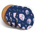 4 x Coasters  - Sleepy Elephants Pattern Baby Animal Cute  #46311