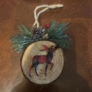 Sunset Vista Designs Plaid ReindeerWood Christmas Ornament, Wood Decoration 3.5” - Picture 1 of 3