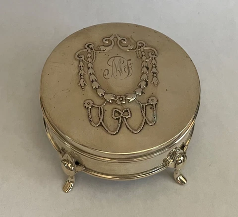 Antique Birmingham England Sterling Silver Jewelry Trinket Box Cover