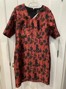 Vestido midi J PETERMAN metálico cuello en V con estampado floral ROJO-NEGRO / TALLA 16 - Imagen 1 de 10