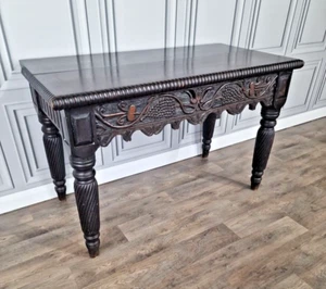 Antique Victorian Hand Carved Hall Entry Console Table Writing Desk - Solid Wood - Picture 1 of 24