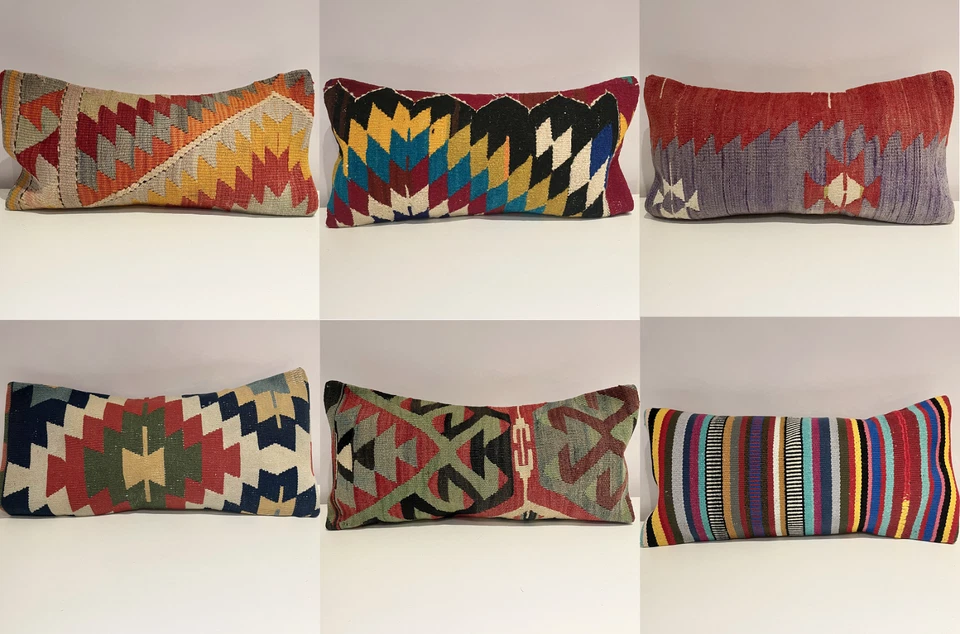 2025 New Stock Luxury Wool Turkish Colourful Pure Kilim Cushion Cover 60 x 30cm - Image 1 of 1
