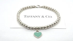 Tiffany & Co. Sterling Silver Bead Bracelet with Tiffany Blue Heart Tag - Picture 1 of 8