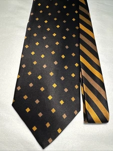 Vitaliano Pancaldi Black Gold Tan Diamond & Stripe Design Neck Tie Silk - Picture 1 of 10