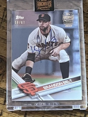BRANDON BELT 2022 Topps Archives Signature Series Auto #d/67 Encased - Image 1 of 3