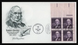 #1177 4c Horace Greeley-Plate Block, Artmaster FDC **ANY 5=FREE SHIPPING** - Picture 1 of 1