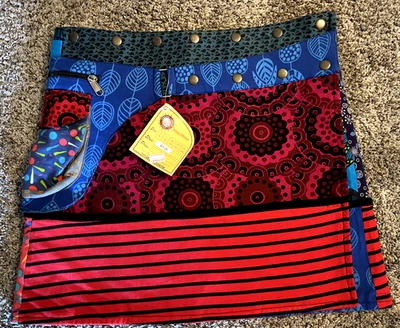 Falda Karma Circle U.S.A. Hippie Patchwork Reversible Envolvente Nueva con Etiquetas M/L Foto 1 de 4