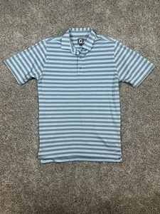 FootJoy Golf Shirt Mens Medium Polo Athletic Fit Blue Gray Striped - Picture 1 of 11