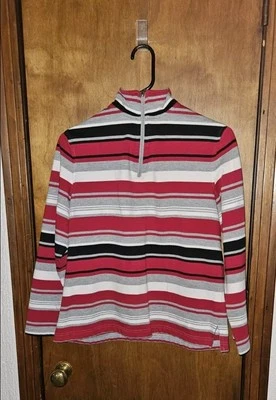 Studio Works Sport Ladies Pullover Sweatshirt Red/White/Black Stripes Size Small - Image 1 of 4