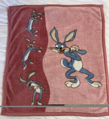 Vintage Titlis Pink Bugs Bunny Blanket Throw 45x48 Satin Binding from UK - Image 1 of 4