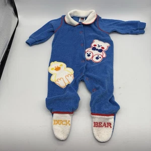 Vintage Carters Baby Schlafanzug mit Füßen Pyjama Ente Bär M12-17 Pfund USA Frottee - Bild 1 von 6