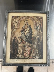 Circa 1932 German Virgin Mary 8x10 Wood Frame Antique Vintage Framed Lithograph - Picture 1 of 6
