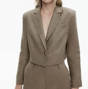 Witchery Linen Single Breasted Cropped Blazer Size 10 Lined Padded Shoulder (H) - Picture 1 of 10