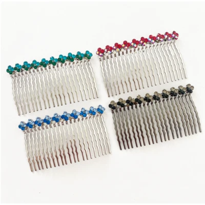 (4) Floral/Flower Swarovski Crystal French Hair Pins Side Combs Accessory Foto 1 de 2