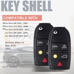 2* Remote Flip Key Shell Fob For Volvo XC70 XC90 S60 S80 V70 2004 2005 2006-2008 - Picture 1 of 6