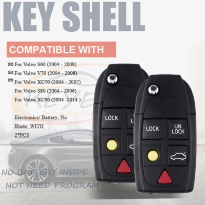 2* Remote Flip Key Shell Fob For Volvo XC70 XC90 S60 S80 V70 2004 2005 2006-2008 - Image 1 of 4