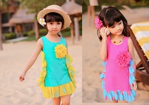 Kids Baby Girls Princess Skirt Flower Vest Beach Tutus Dress Sleeveless SunDress - Picture 1 of 10