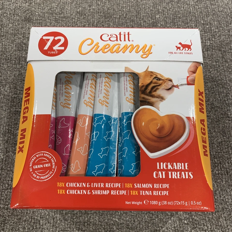 Catit Creamy Lickable Cat Treat – Healthy Variety of Flavors 72 Pack Hand-Feed