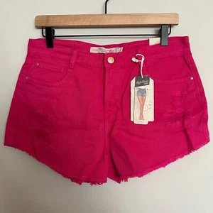 Zara High Waist Distressed Shorts Hot Pink - Picture 1 of 6