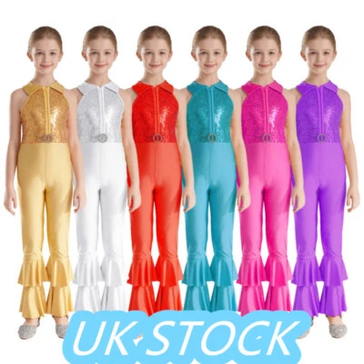~Kid Girl Shiny Sequins Gymnastics Dance Leotard Jazz Belly Jumpsuit Costume - Image 1 of 4