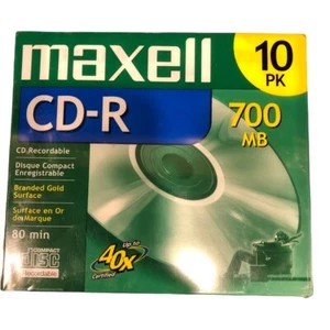 New MAXELL CD-Recordable 700MB/80 Min/1X to 16X/10 PK - FACTORY SEALED - Picture 1 of 4