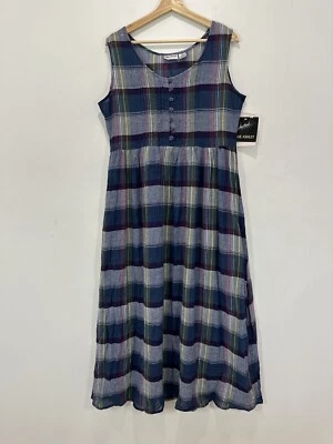 Jane Ashley Maxi Dress Women M Blue Plaid Sleeveless Cotton Casual Party NEW - Image 1 of 4