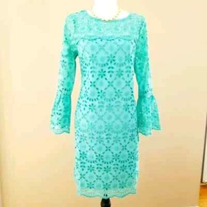 New! J.Crew sz 2 6 8 10 Aqua Bell-sleeve Embroidered Scallop Eyelet Dress NWT - Picture 1 of 27