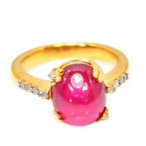 925 STERLING SILVER RING GENUINE PINK RED RUBY OVAL CABACHON GEMSTONE SIZE 6 - Picture 1 of 8