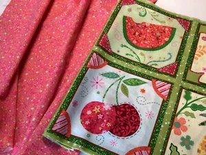  2 Pieces Coordinating Cotton Quilting/Sewing Fabric, Fruit Panels & Floral - Picture 1 of 10