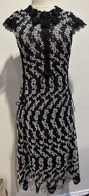 Byron Lars Beauty Mark Floral Lace Bow Midi Dress Size 4 - Image 1 of 4