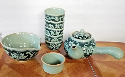 Juego de té de hiedra coreana Celadon--1 tetera, 6 tazas y 1 enfriador de agua-¡TOMA UNA L👀K! Foto 1 de 4