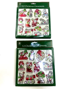 Vintage Set of 12 Silver Christmas Ornaments Bundle Packs of 2 NEW - Picture 1 of 5