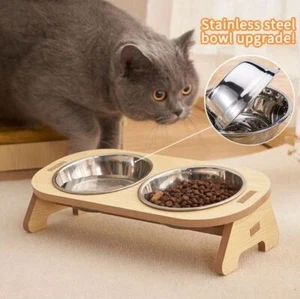 Pet Dog Cat Food Feeding Stand Station Stainless Double Raised Bowls Dish Holder - Picture 1 of 11