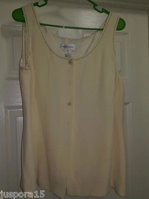 Rena Rowan Womens Shirt Top Blouse Size 16 Ivory Brown Silk NEW - Image 1 of 3