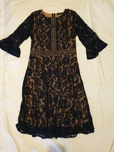Vestido MissMay Retro Para Mujer Talla Mediana Azul Encaje Superpuesto Con Mangas Acampanadas - Imagen 1 de 10
