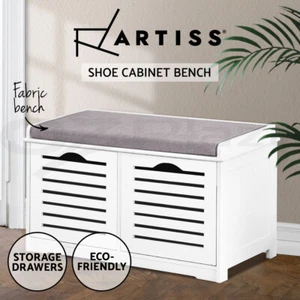 Artiss Shoe Rack Storage Cabinet Bench Organiser Cupboard Box Fabric Seat White - Picture 1 of 11