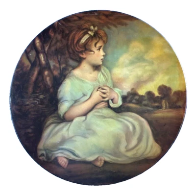 "Trivet niña y paisaje con respaldo de corcho vintage 8"" artístico" Foto 1 de 4