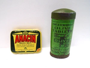 VTG ANACIN/DR. EDWARDS OLIVE TABLETS EMPTY TINS! NICE GRAPHIC'S! GREAT DISPLAY! - Picture 1 of 5