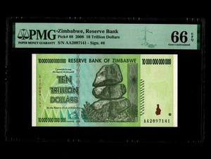 10 Trillion Dollars Zimbabwe 2008 PMG Certified 100 % Authentic Gem Uncirculated - Picture 1 of 5