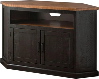 Soporte de TV Rústico Esquinero, Antiguo Tabaco Negro y Miel Foto 1 de 4