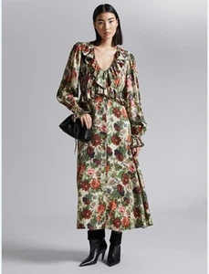 & Other Stories Maxi Vestido 12 L Cuello en V Volantes Floral Vintage Línea A Midi - Imagen 1 de 7